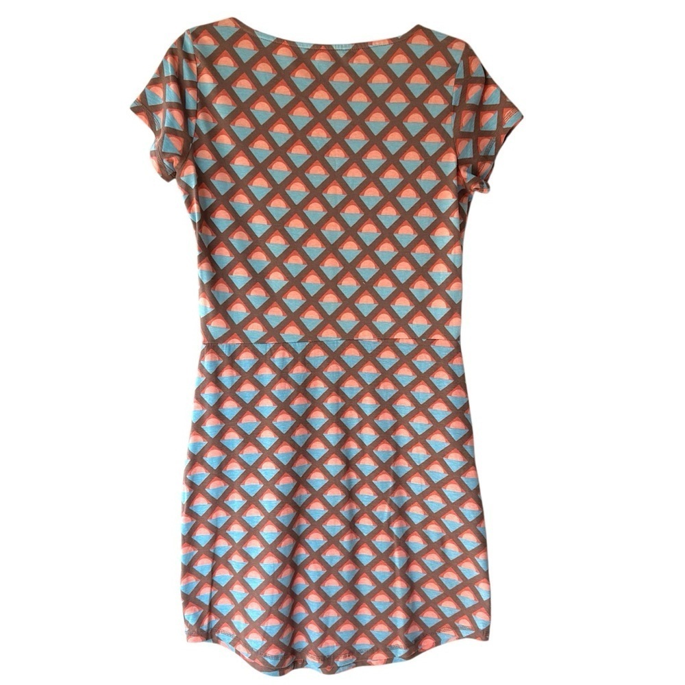SYNERGY | NWOT ORGANIC COTTON SHORT SLEEVE DRESS POCKETS BROWN & PEACH | SMALL - Picture 6 of 9